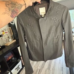 Diesel Women's Charcoal 100% Lamb Leather Jacket